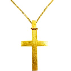 Χρυσός χειροποίητος βαπτιστικός σταυρός Κ14 με αλυσίδα